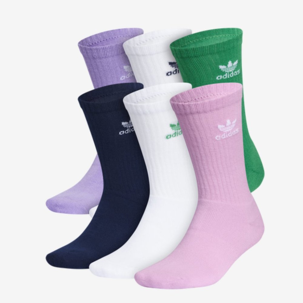 NWT - adidas Originals Trefoil 6 Pack Crew Socks - Large
